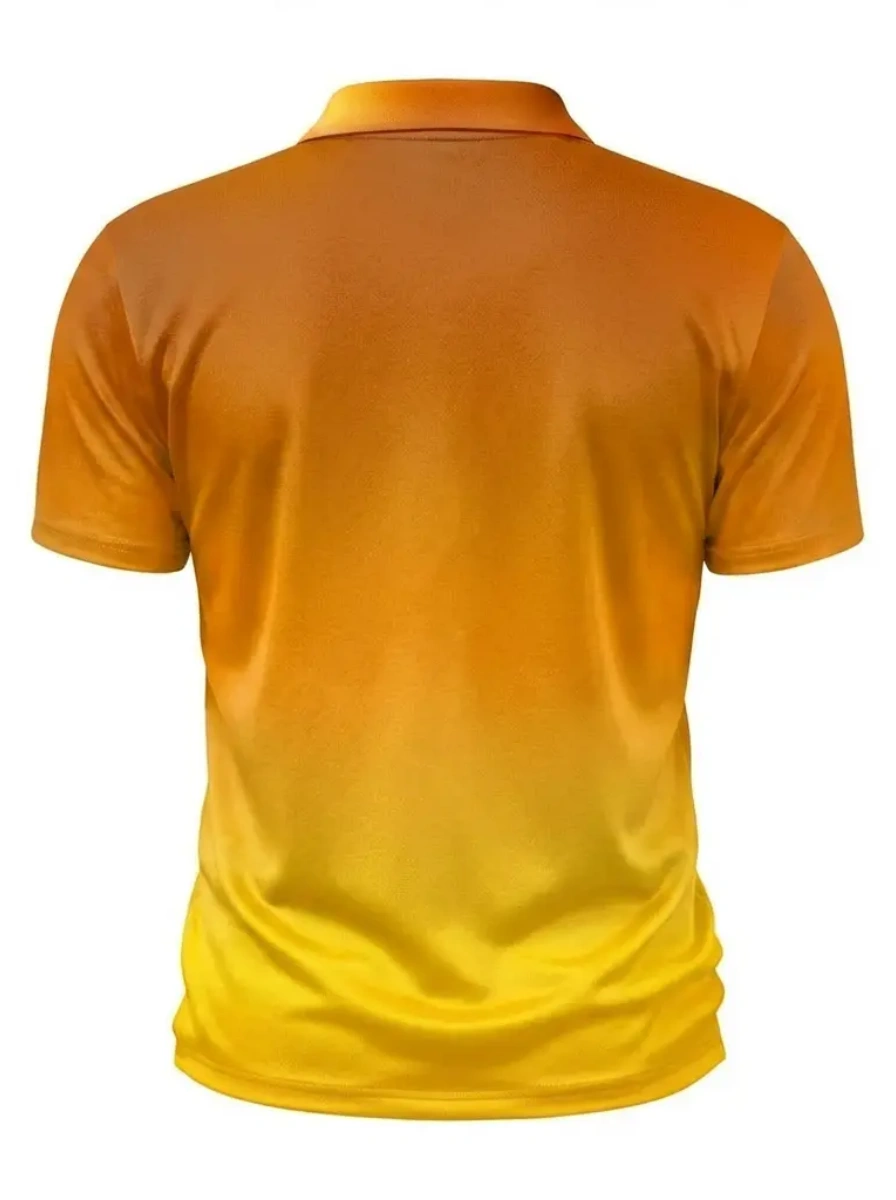 Moisture Wicking Golf Polo 3D Orange to Yellow Ombre Gradient Button Short Sleeve Golf Polo Shirt