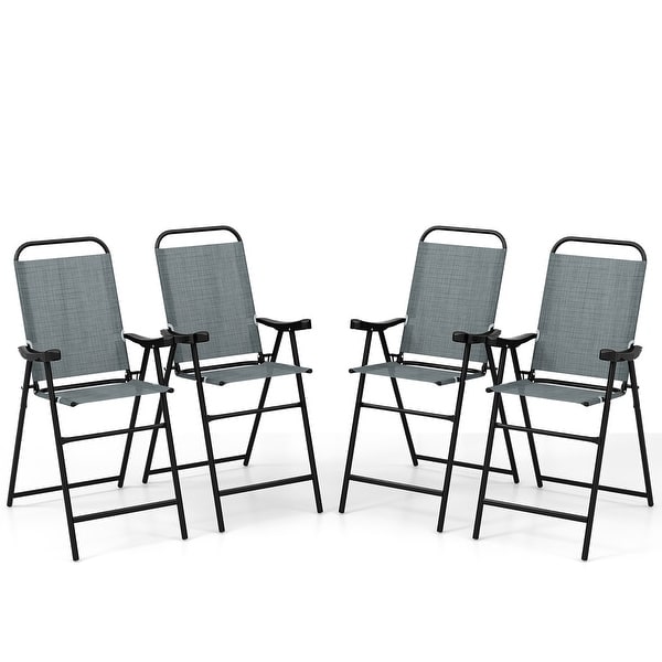 Gymax 4 PCS Patio Bar Chair Folding Bar Height Metal Frame w/ Footrest