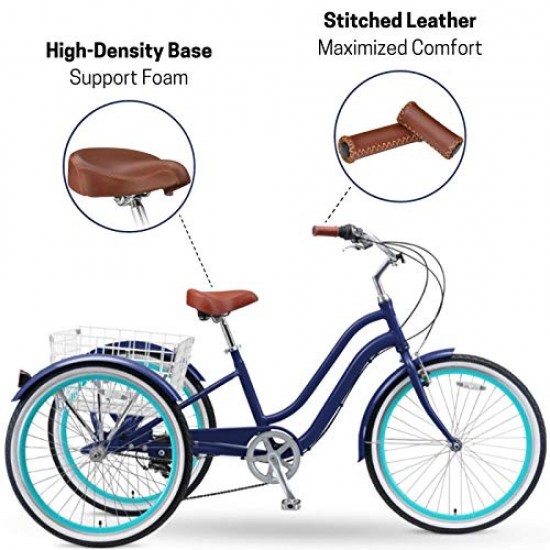26 Inch 7-Speed Hybrid Adult Tricycle with Rear Basket