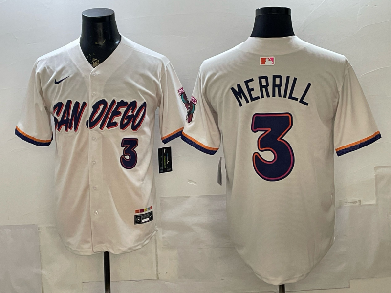 Men's San Diego Padres Jackson Merrill #3 Cream Limited Player Jersey