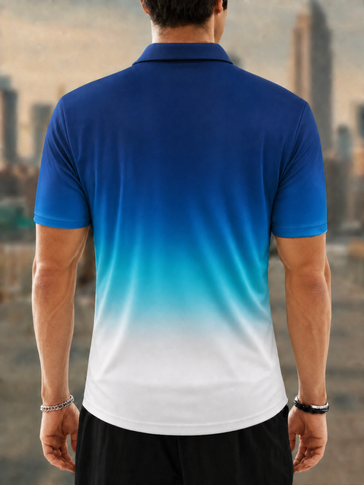 Moisture Wicking Golf Polo 3D Blue White Gradient Colorful Deer Head Button Short Sleeve Golf Polo Shirt