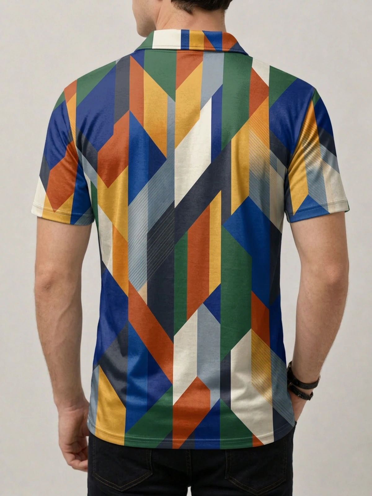 Multicolor Geometric Abstract Print Short Sleeve Golf Polo Shirt
