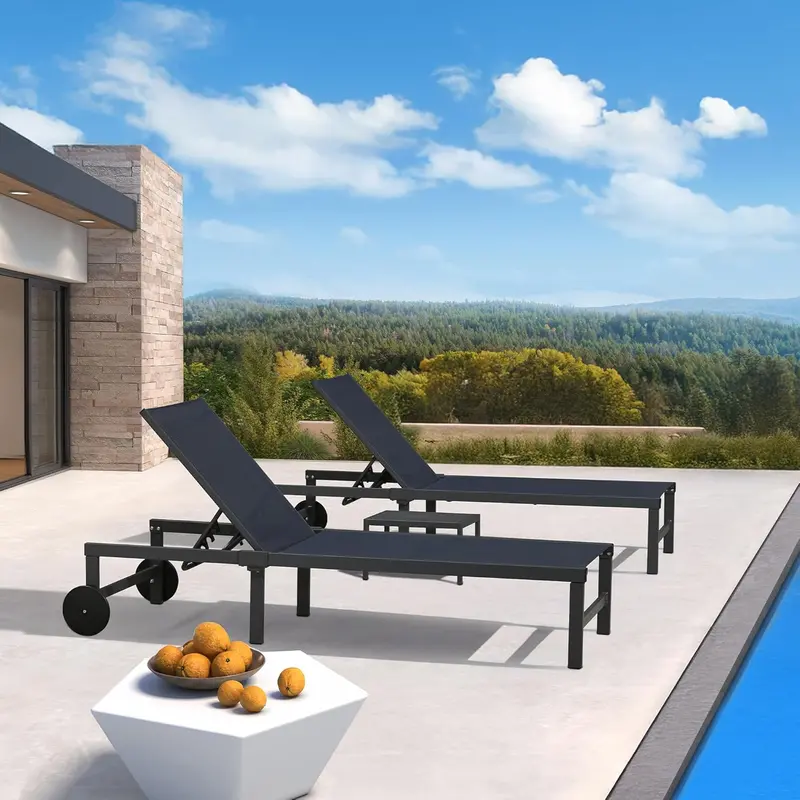 PURPLE LEAF Tanning Lounge Set – Adjustable Aluminum Reclining Chairs with Face-Down Hole, Wheels, Pillows & Matching Table