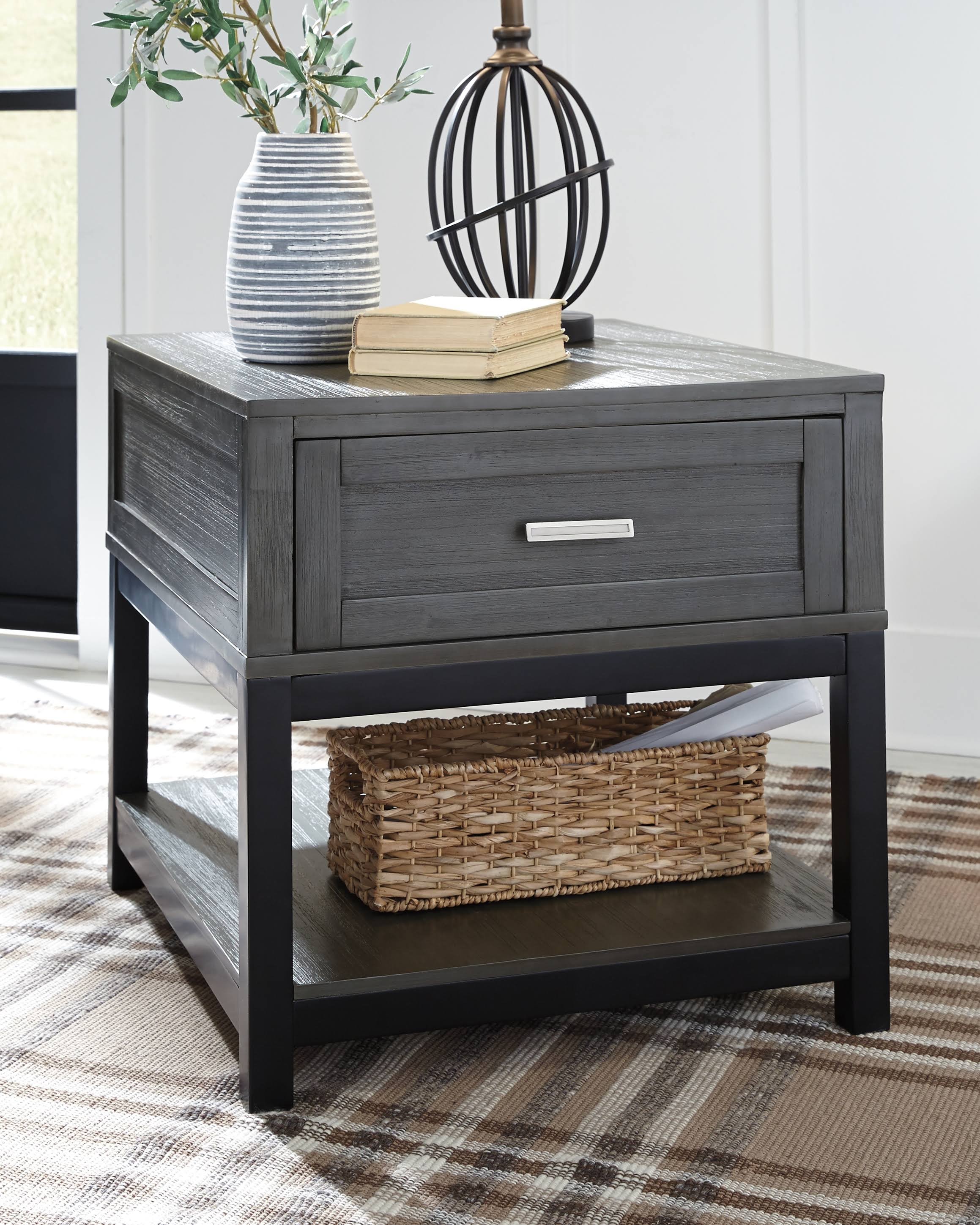 Caitbrook - Gray/Black - Rectangular End Table