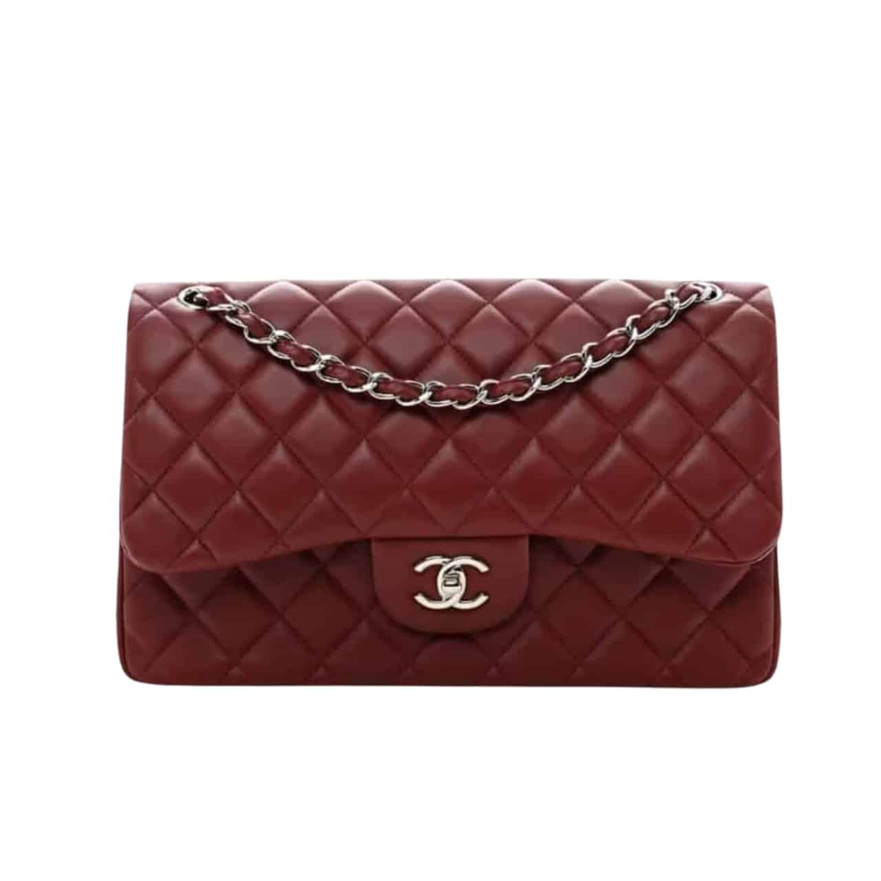 Chanel Classic Double Flap Bag Plum Red 25.5Cm/10in