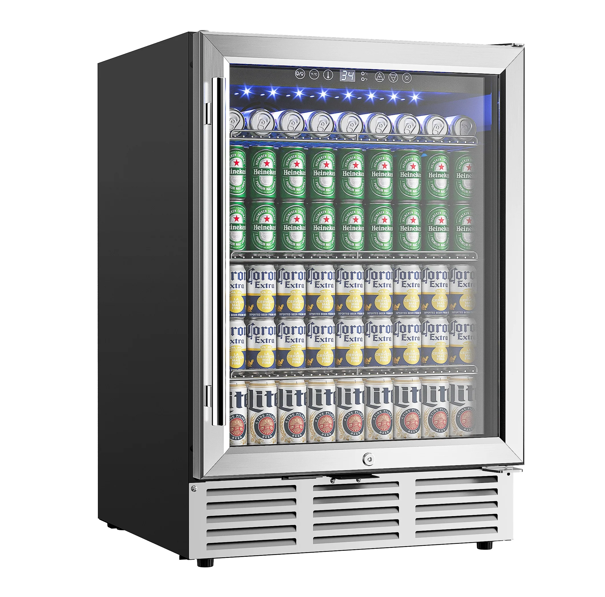 24 Inch Beverage Refrigerator, 180 Can Under Counter Beer Fridge Large Capacity