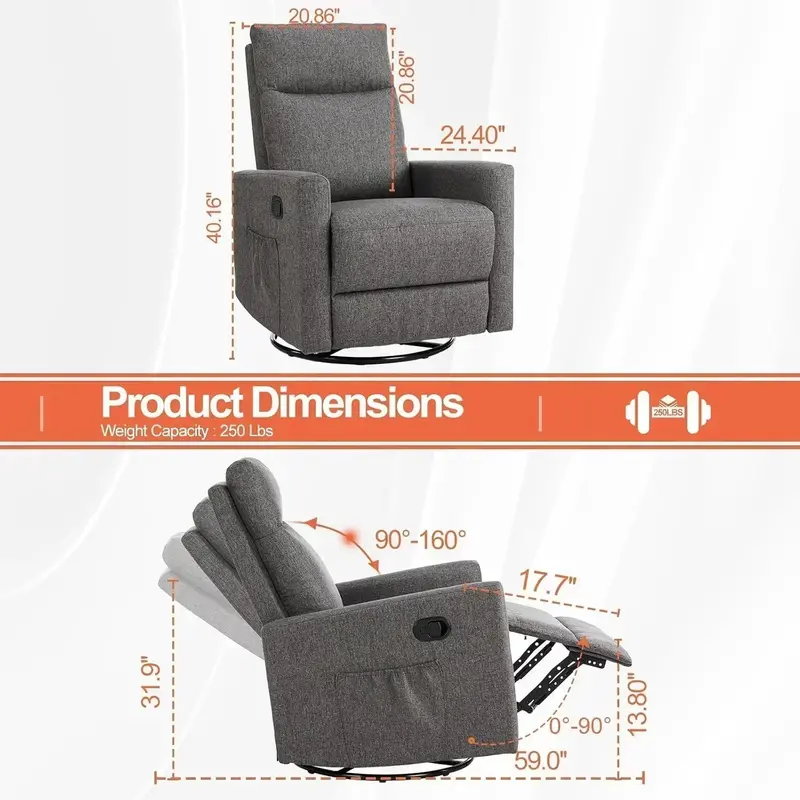 Smooth-Glide 360° Swivel Recliner – Crisp-Finish Rocking Chair with Sliding Base