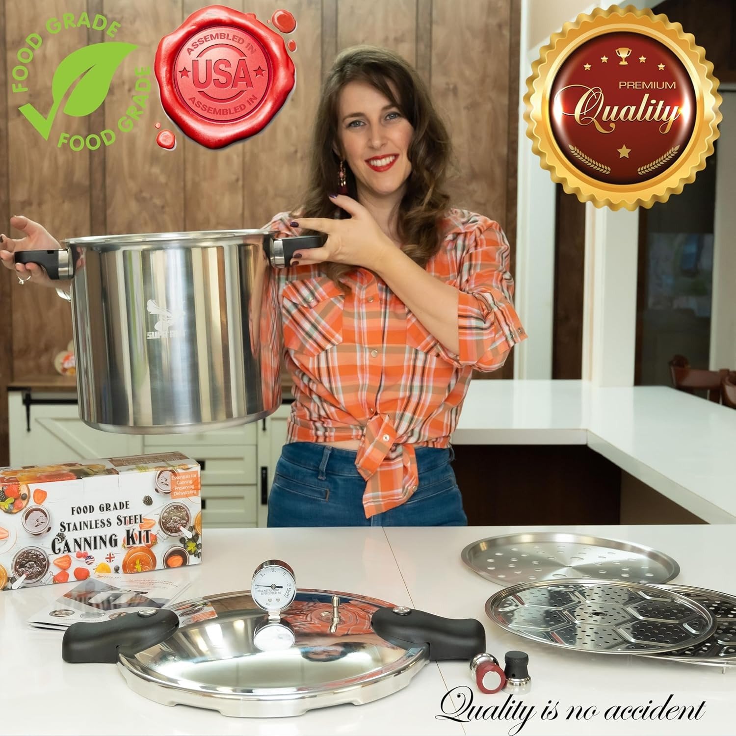 Pressure Canner 23 Qt with Canning Supplies Starter Kit – Canning Pressure Cooker with Gauge – Water Bath Canner Pot with Rack and Lid – Jar Lifter, XL Ladle, Jar Tongs, and Bubble Popper