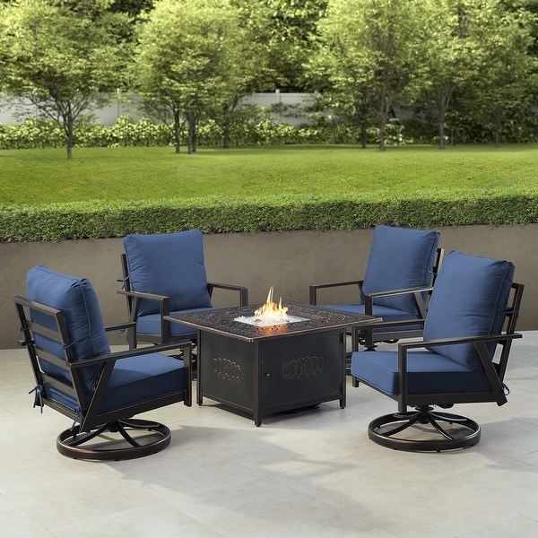 Black Aluminum Fire Table Set with Four Club Chairs