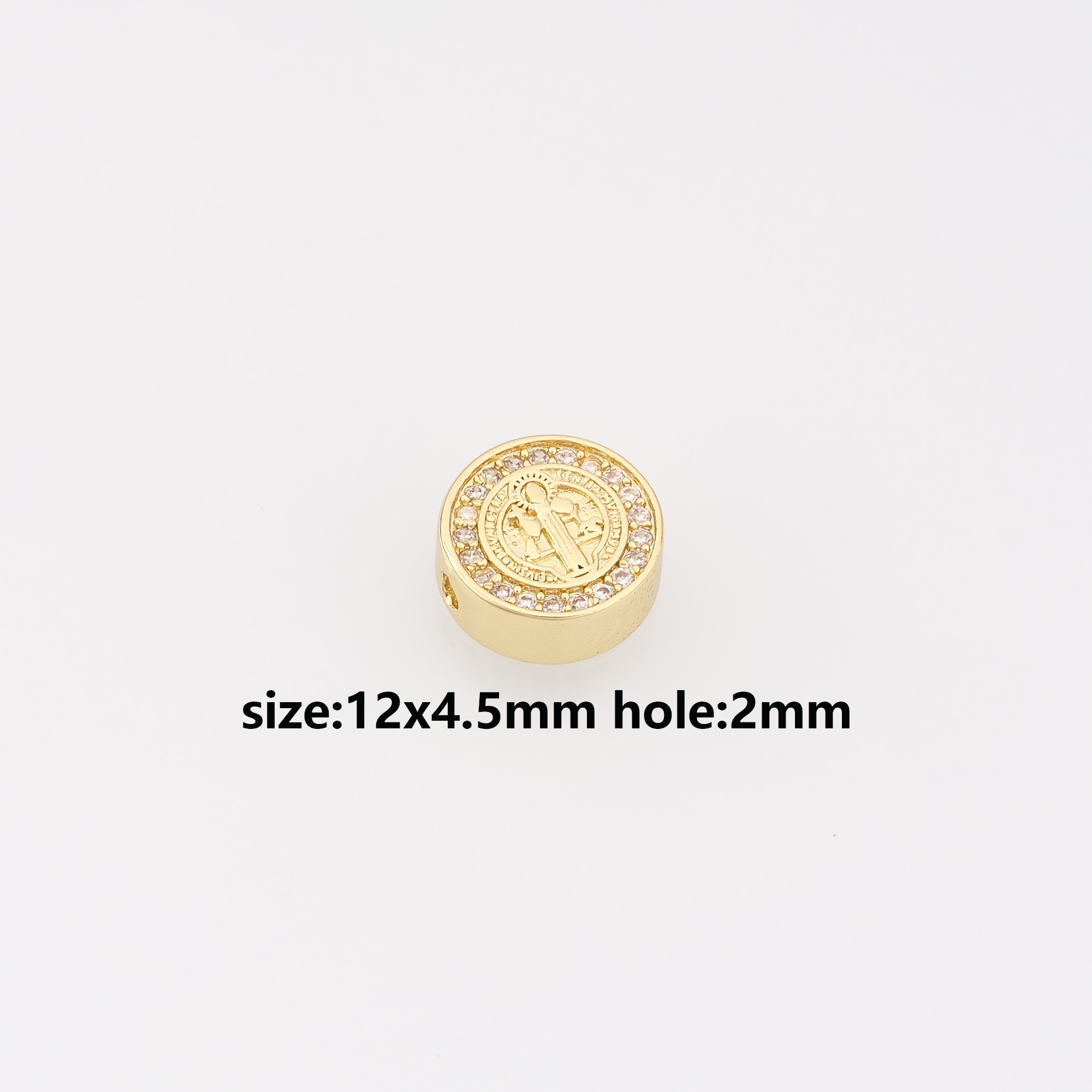 18K Gold Filled Benedict Spacer Beads,CZ Micro Pave Religious Charm,Benedict Bead for Bracelet Jewelry Necklace Making Supply