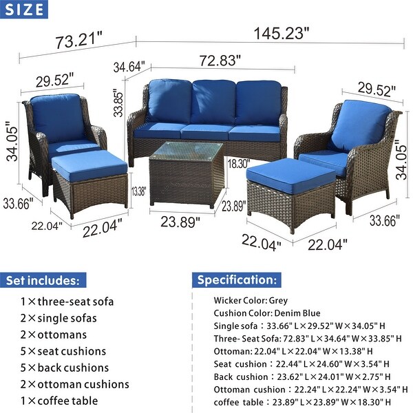 OVIOS 6piece Conversation Wicker Sectional Set with Table