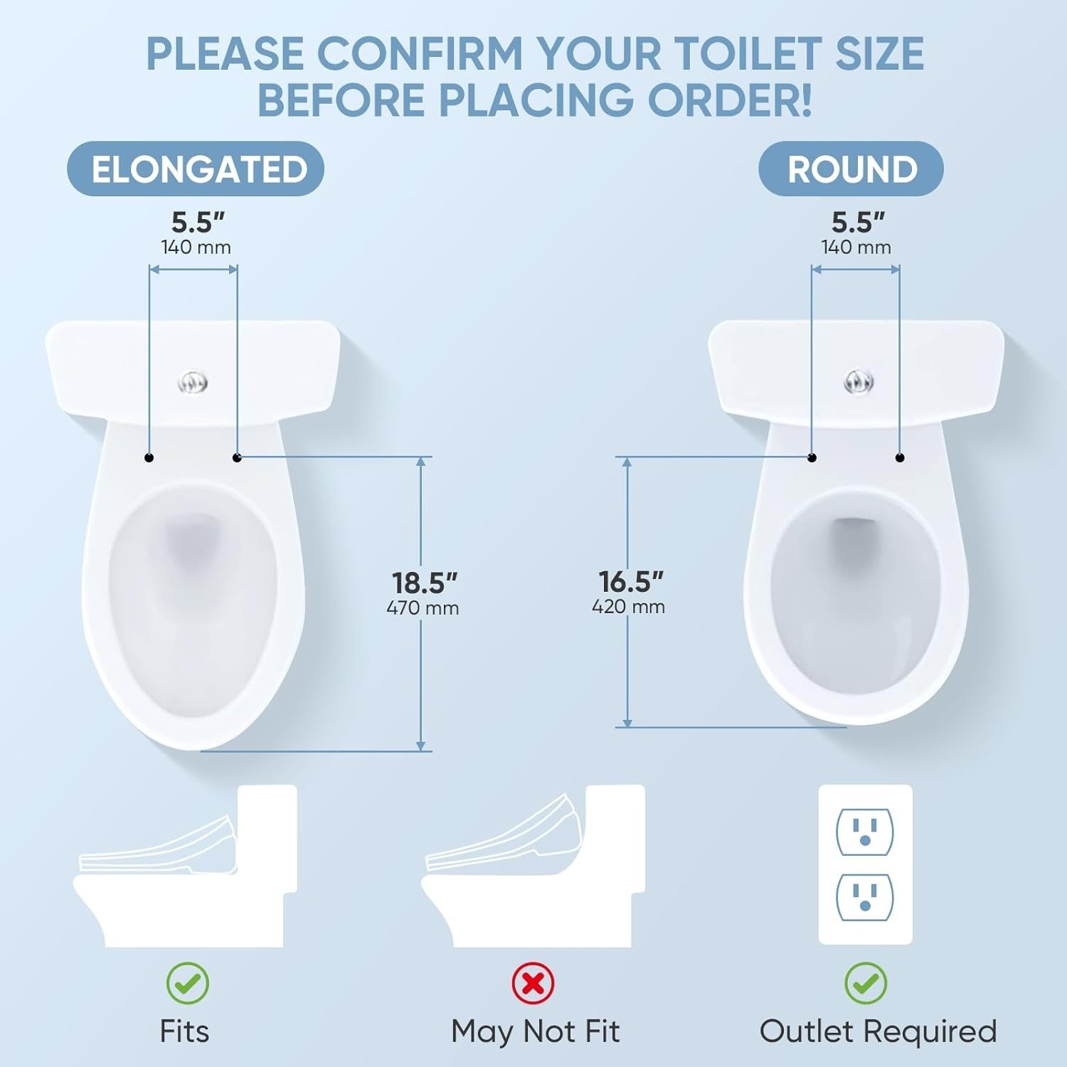 Round Electric Bidet Toilet Seat with Wireless Remote & Side Control, Warm Water & Dryer