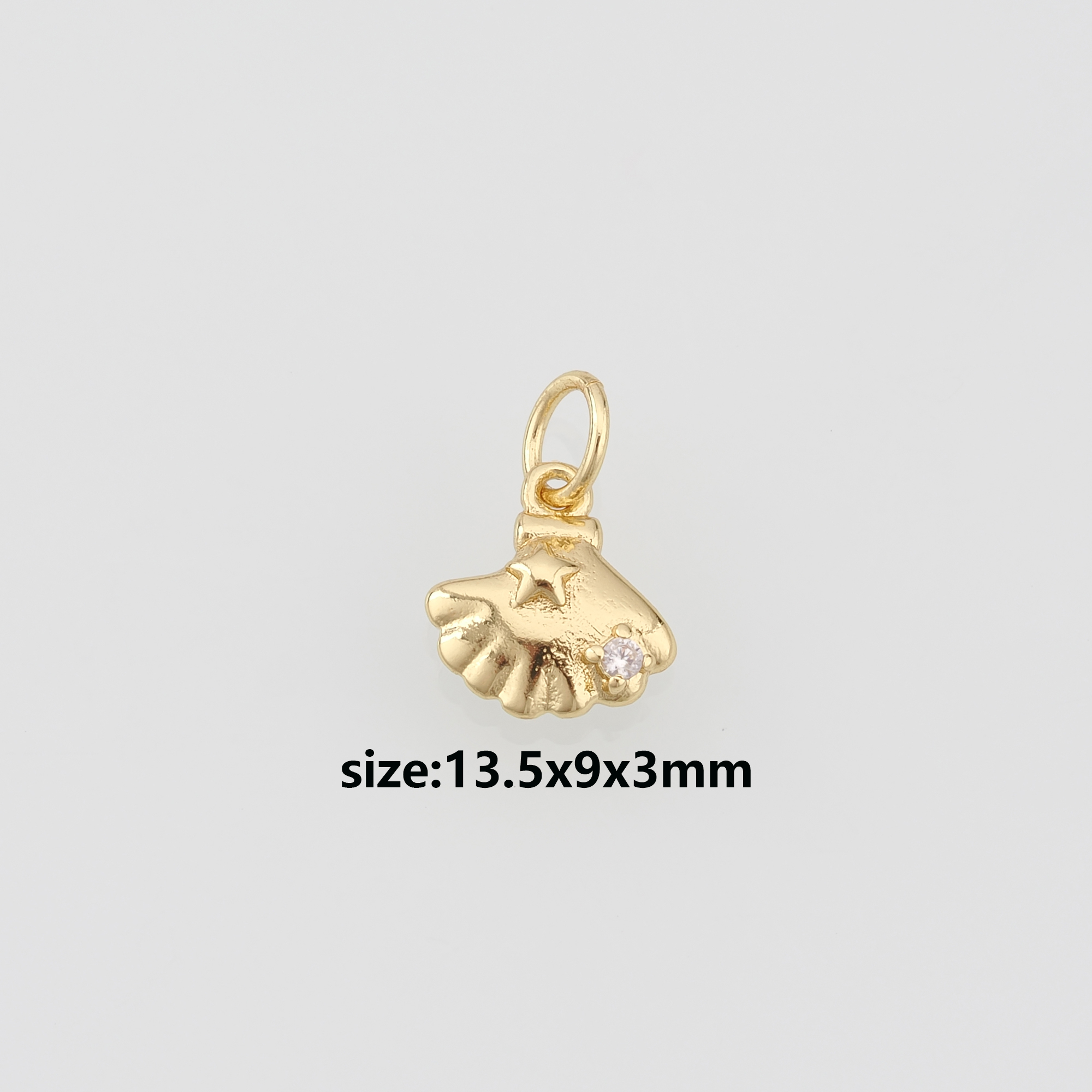 18K Gold Filled Scallop Pendant,CZ Shell Charm Earrings Necklace for DIY Jewelry Making Supply