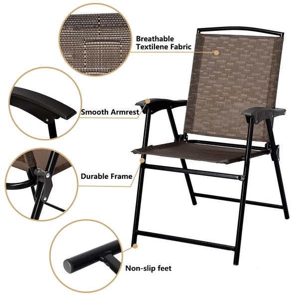 Costway 3PC Bistro Patio Garden Furniture Set 2 Folding Chairs Glass