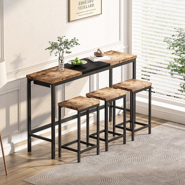 4 Pcs Kitchen Dining Table Set with 1 Table and 3 Stools,Hanging Stool Design,60.24