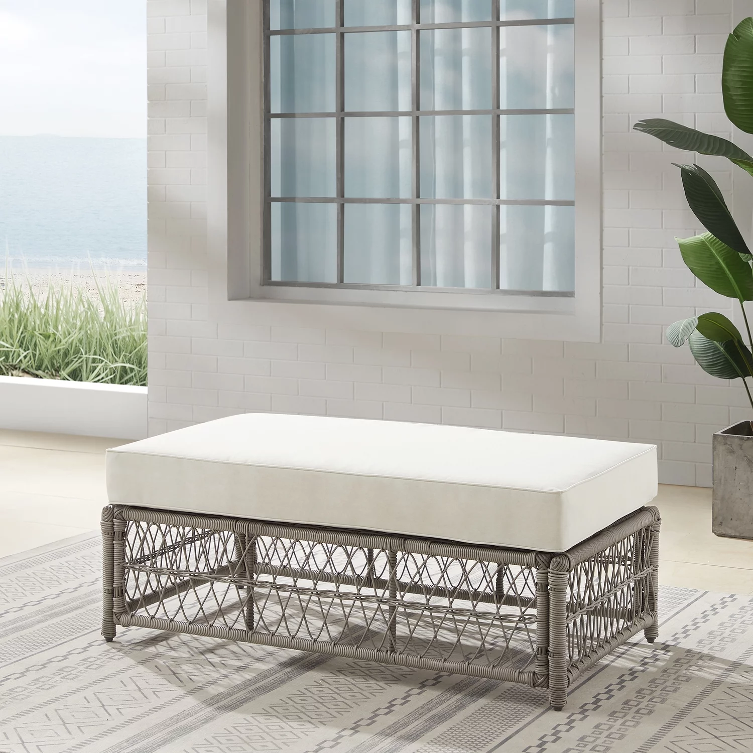 Maykoosh  Retro Renaissance Outdoor Wicker Coffee Table Ottoman Creme/Driftwood