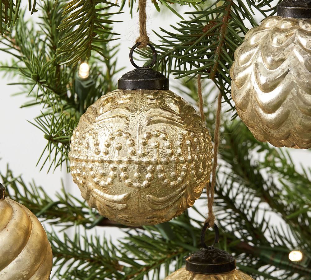 Mercury Glass Adorned Ornament Set - Gold  sgtnighsdesigns