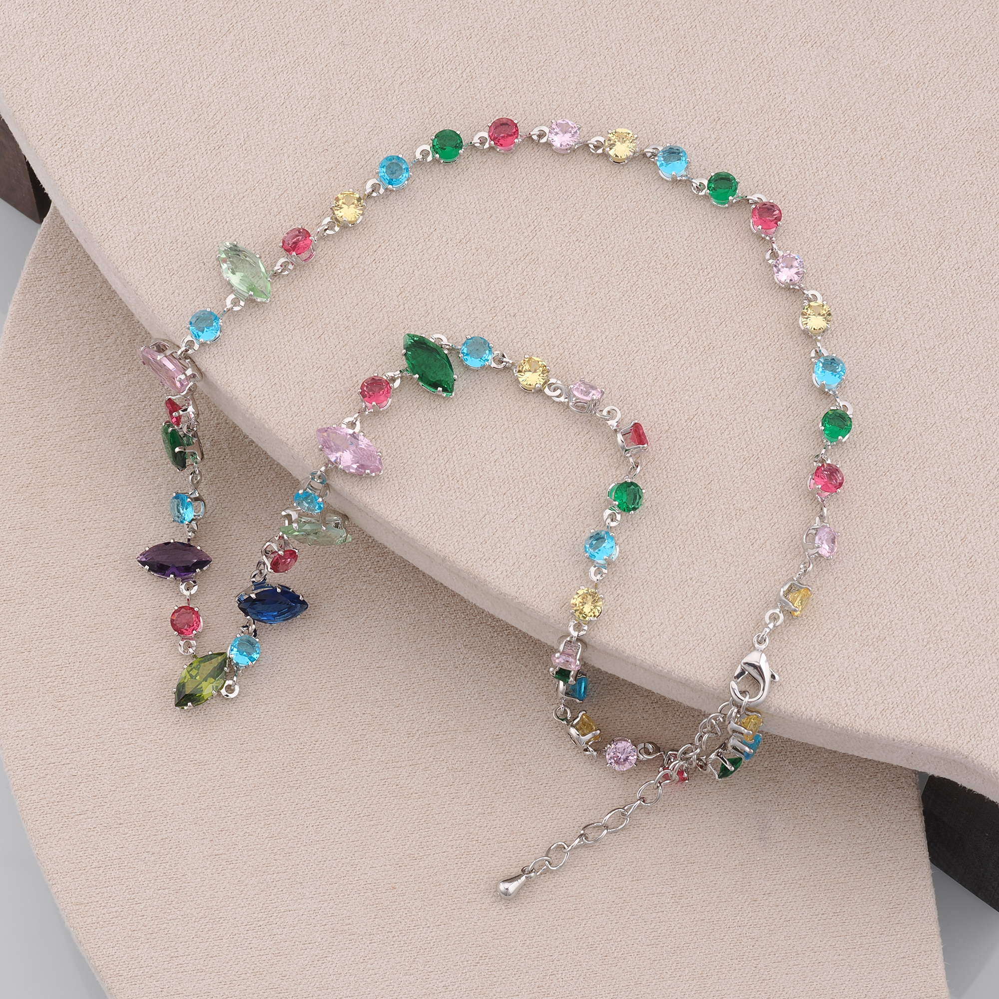 18K Gold Filled Multicolor Zircon Necklace,Colorful Necklace,Oval Stone Necklace,Adjustable Gold Chain Necklace,Gift For Her