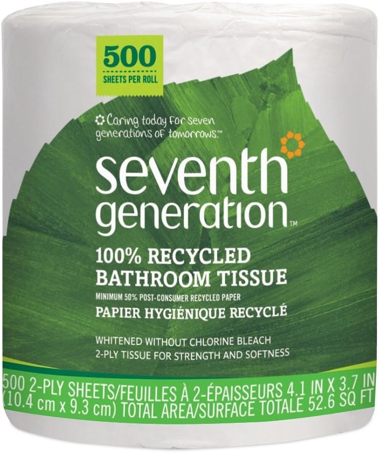 2-Ply 100% Recycled Toilet Paper, 60 Rolls (500 Sheets Per Roll) Septic Safe Bathroom Tissue