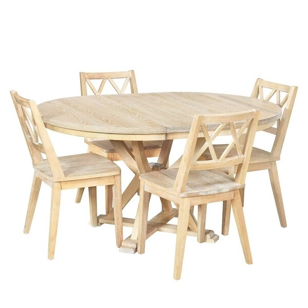 5Piece Extendable Round Dining Table Set with 15.7