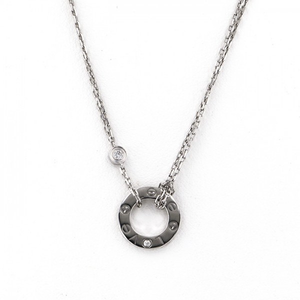 Cartier Love Circle Necklace 18K White Gold Diamond