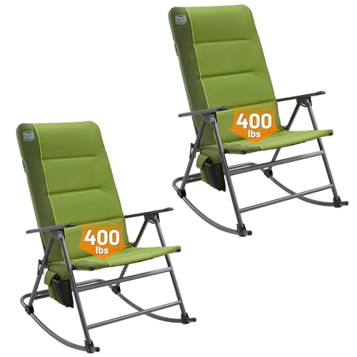 TIMBER RIDGE Oversized Folding Rocking Camping Chair, Padded Outdoor Rocker with High Back, Portable Outdoor Chair for Patio, Garden, Lawn, Supports up to 400 lbs, Blue