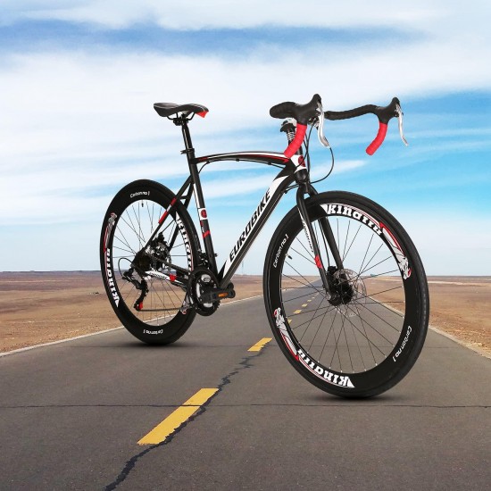 Road Bike XC550 21 Speed 54 cm Frame 700C Wheels Road Bicycle Dual Disc Brake Bicycle Black-White 60