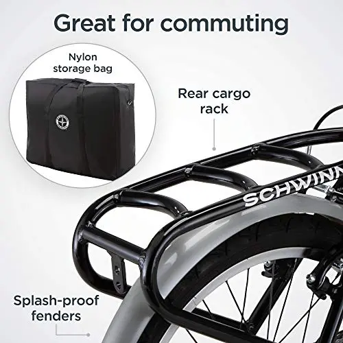 Schwinn Loop 20″ Folding Bike – 7-Speed, Step-Through Frame, Cargo Rack & Pannier Bag Included