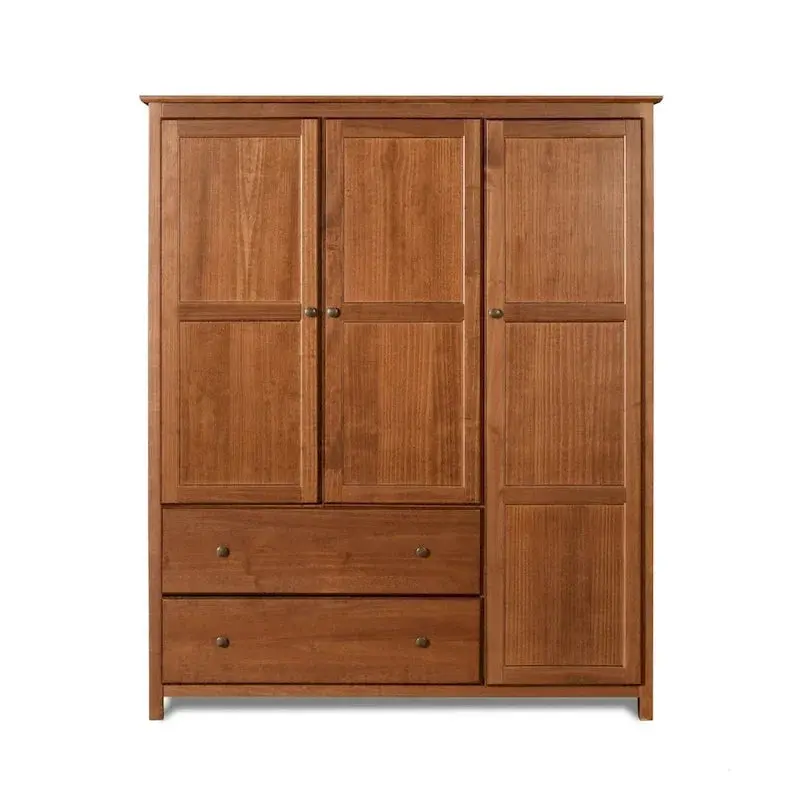 Shaker-Style Grain Wood Armoire – 3-Door Solid Wood Wardrobe (60″W x 72″H x 22″D)