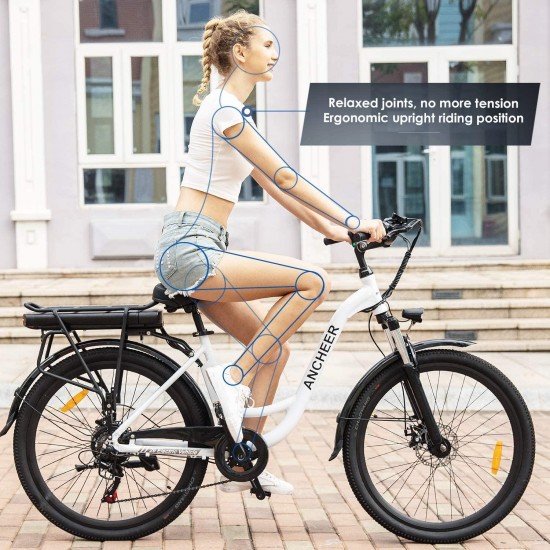 26″ Aluminum Electric Bike, Adults Electric Commuting Bicycle with Removable 12.5Ah Battery, Professional Derailleur with 6 Speed City Ebike