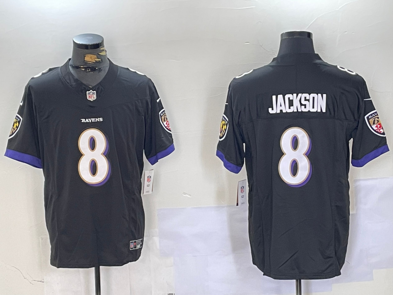 Men's Baltimore Ravens Lamar Jackson #8 Black Game Jersey