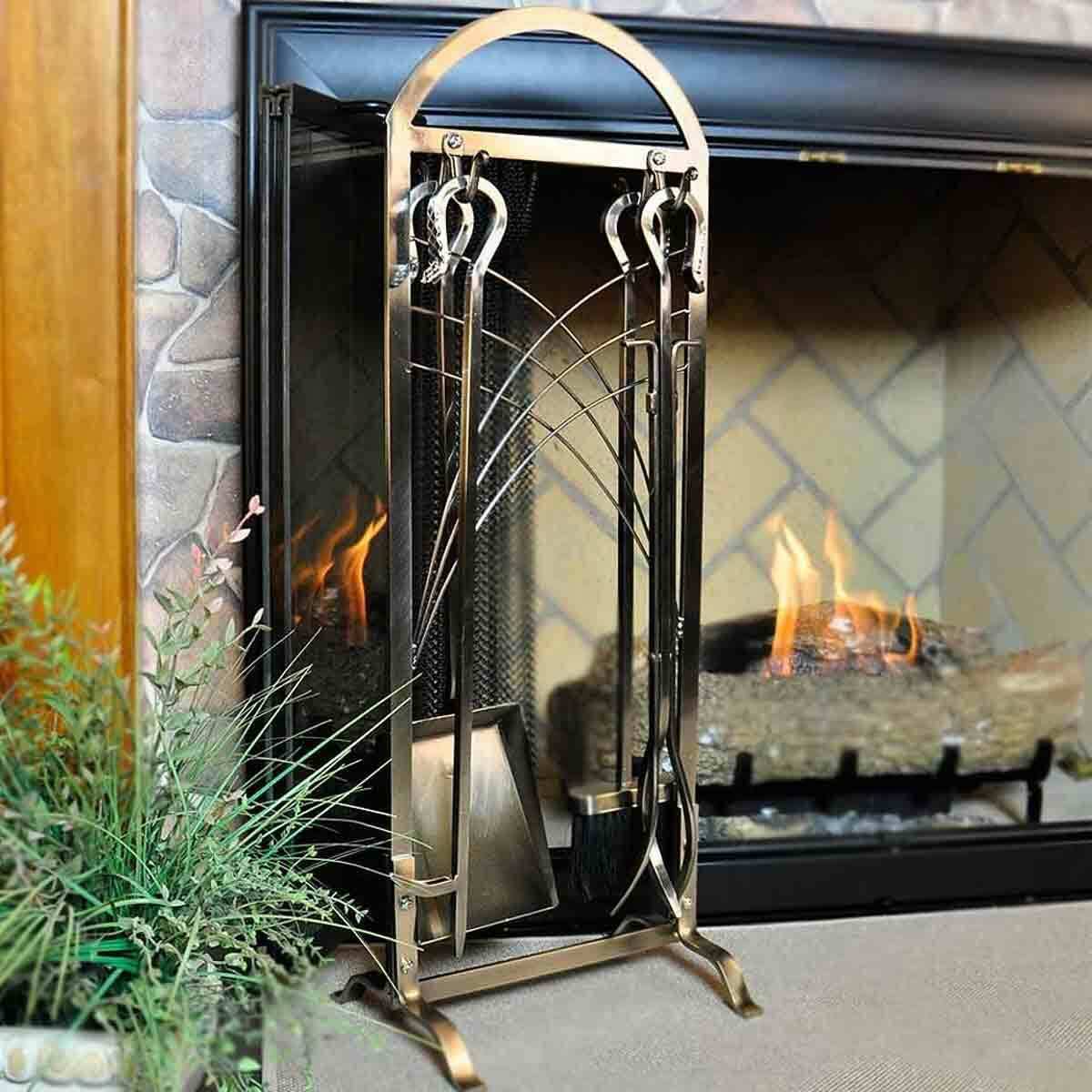 5 Piece Satin Nickel Fireplace Tool Set