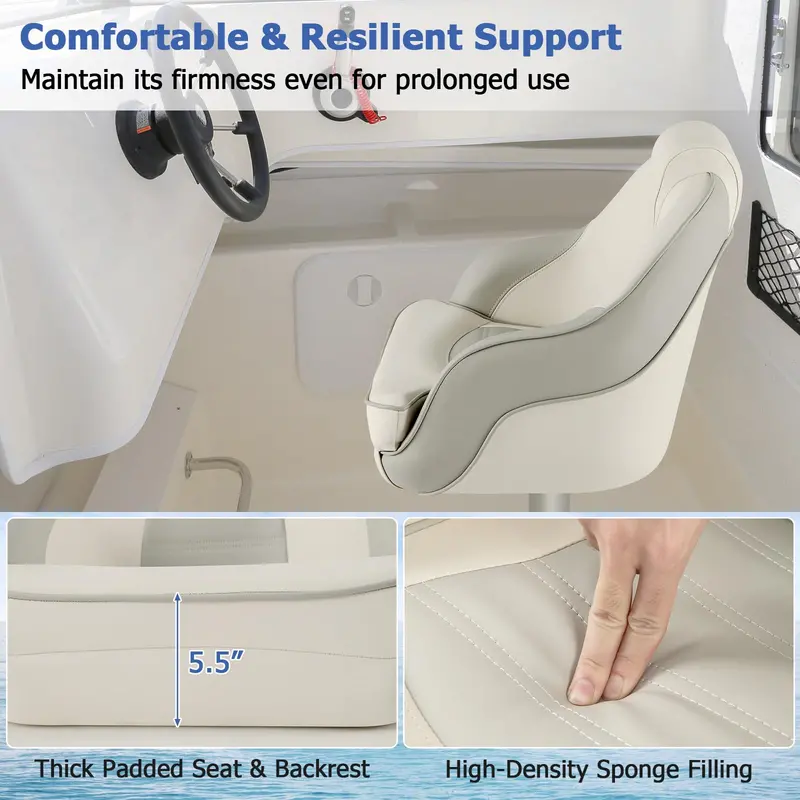Waterproof Pontoon Captain Seat – Bucket Style with Thick Sponge Padding & PVC Leather Cover