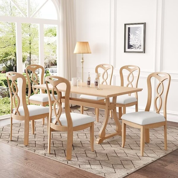 Trestle Dining Table Set with Upholstered Dining Chairs,Smooth Backs