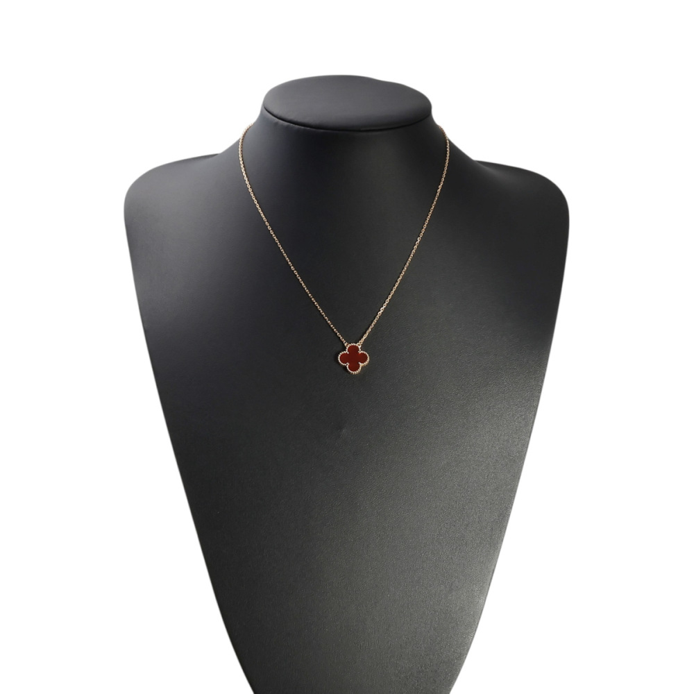 Van Cleef & Arpels Vintage Alhambra Clover Necklace 18K Yellow Gold Carnelian VCARD38500