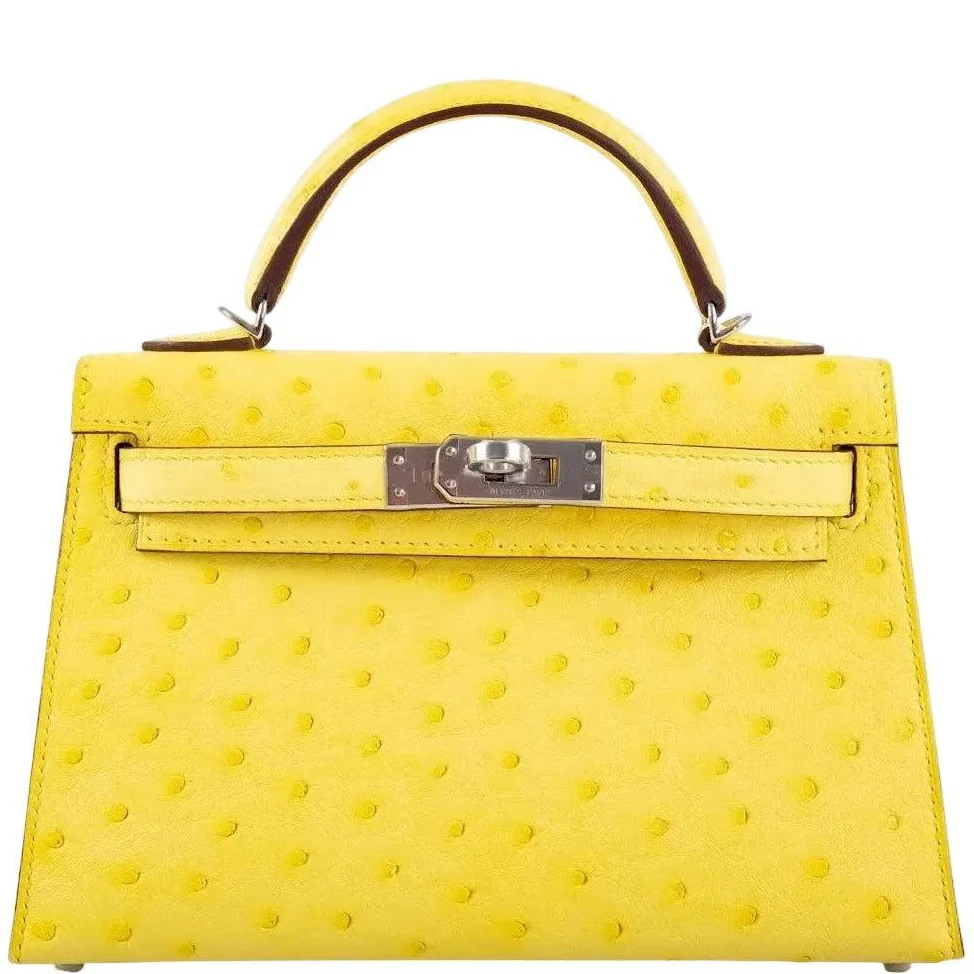 Hermès Kelly 20 Mini II Sellier Jaune Citron Ostrich Palladium Hardware