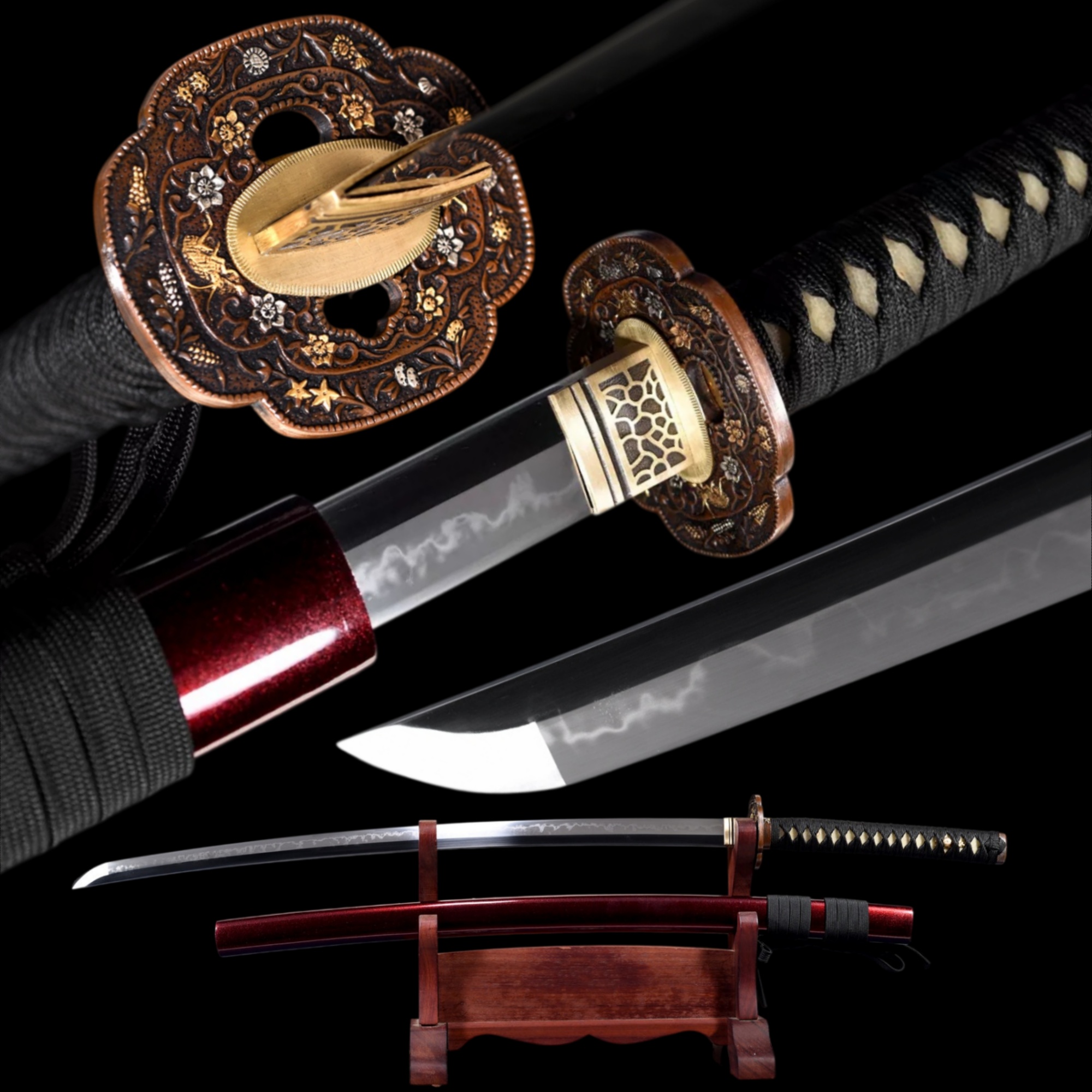 Sakuracho Katana Hand Forged T10 Steel Clay Tempered Full Tang Samurai Sword
