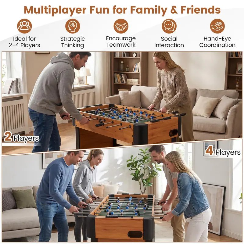 Professional-Grade 47-Inch Soccer Table – Full Competition Size, 22 Figures, Dual-Ball System