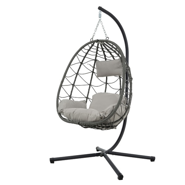 Patio Wicker Hanging Egg Chair Hanging Basket Chair Swing Chair with Stand