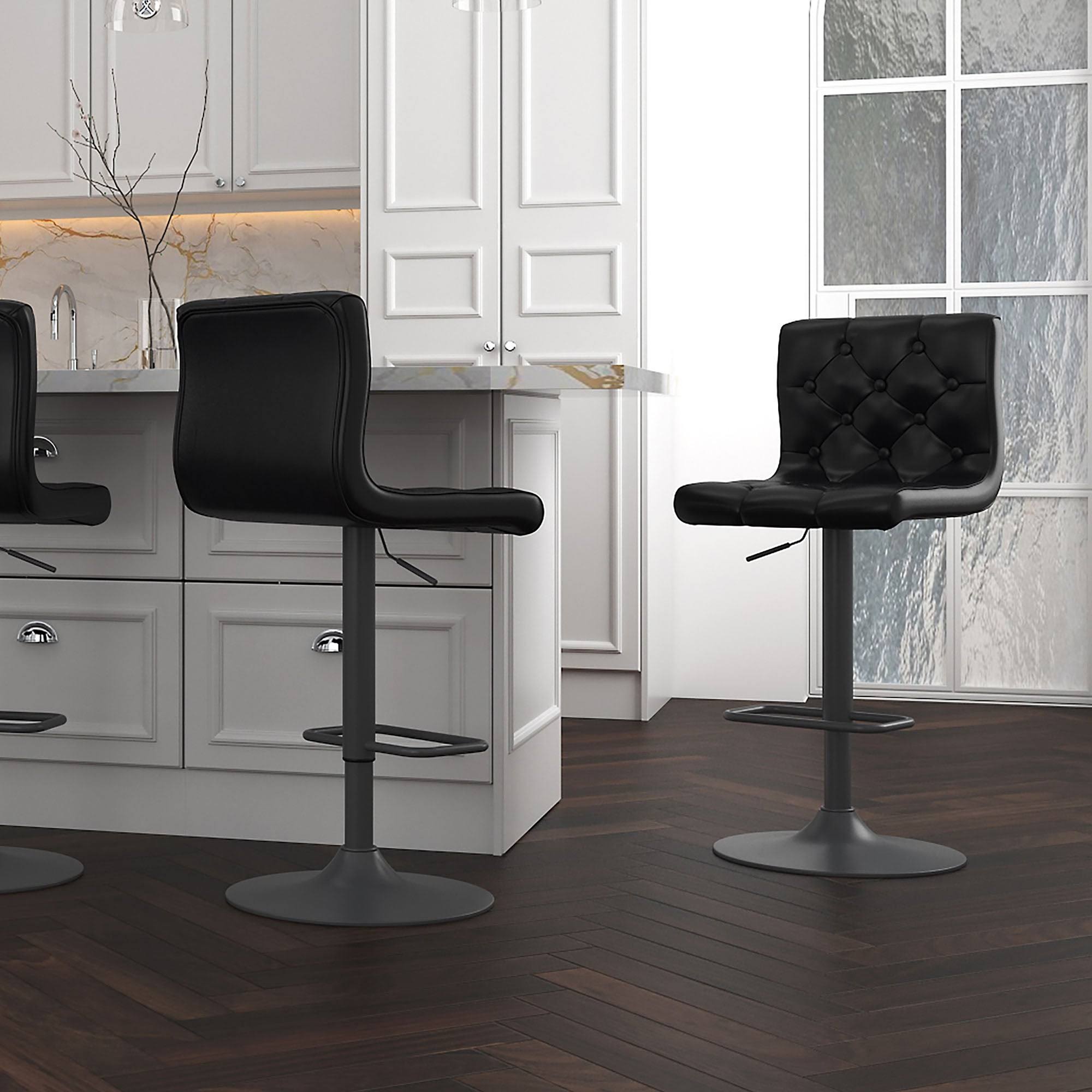 Set of 2 Faux Leather Tufted Adjustable Stool - Grey
