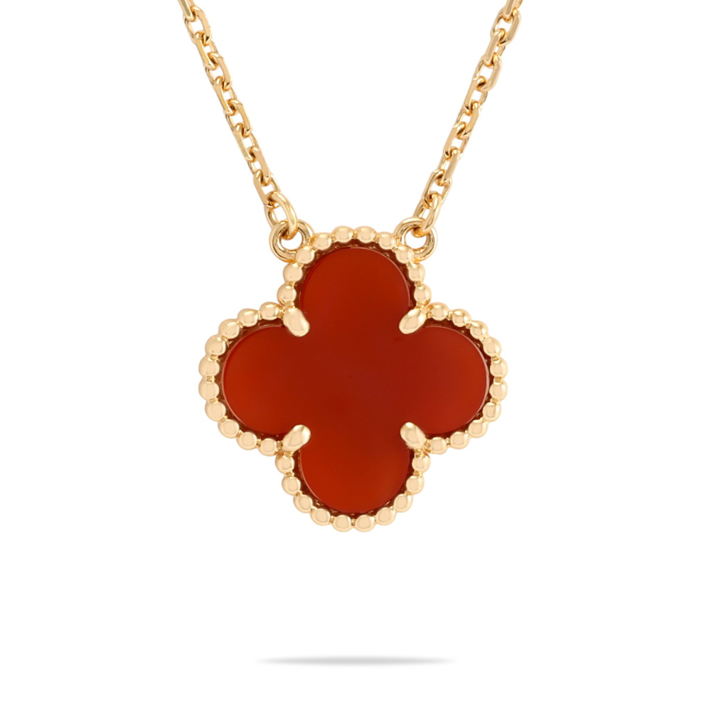 Van Cleef & Arpels Vintage Alhambra Clover Necklace 18K Yellow Gold Carnelian VCARD38500