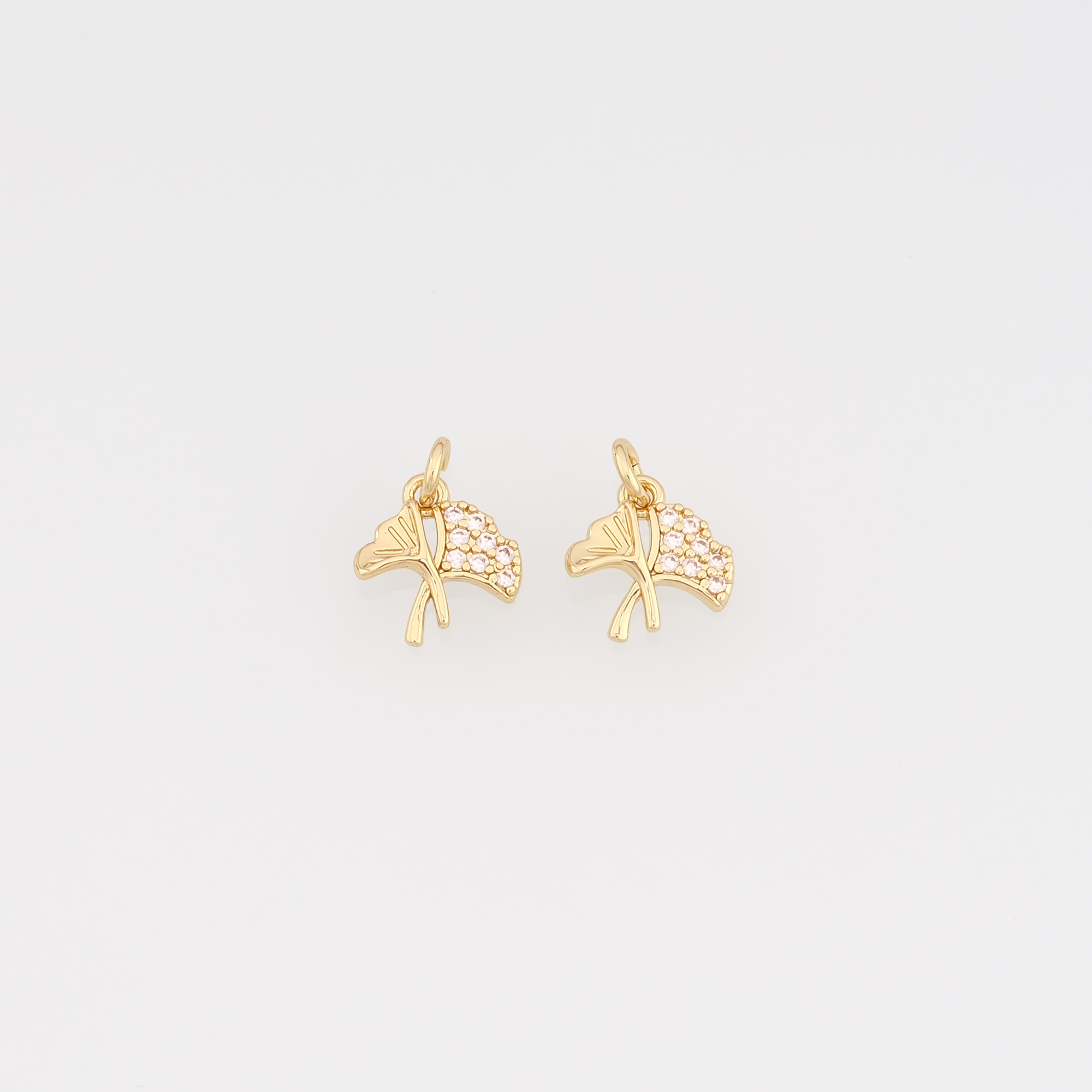 18K Gold Filled Ginkgo Leaf Pendant,CZ Micro Pave Ginkgo Leaf Charm Earrings Necklace for DIY Jewelry Making Supply