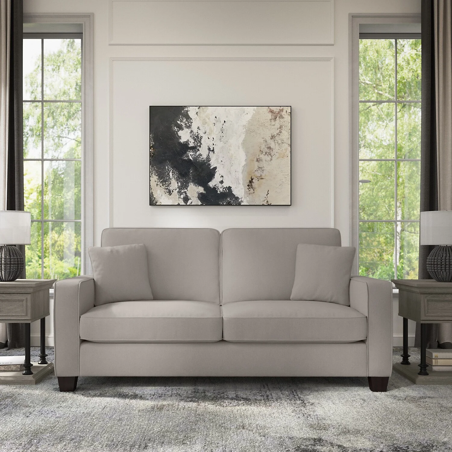 Stockton 73W Sofa in Beige Herringbone Fabric