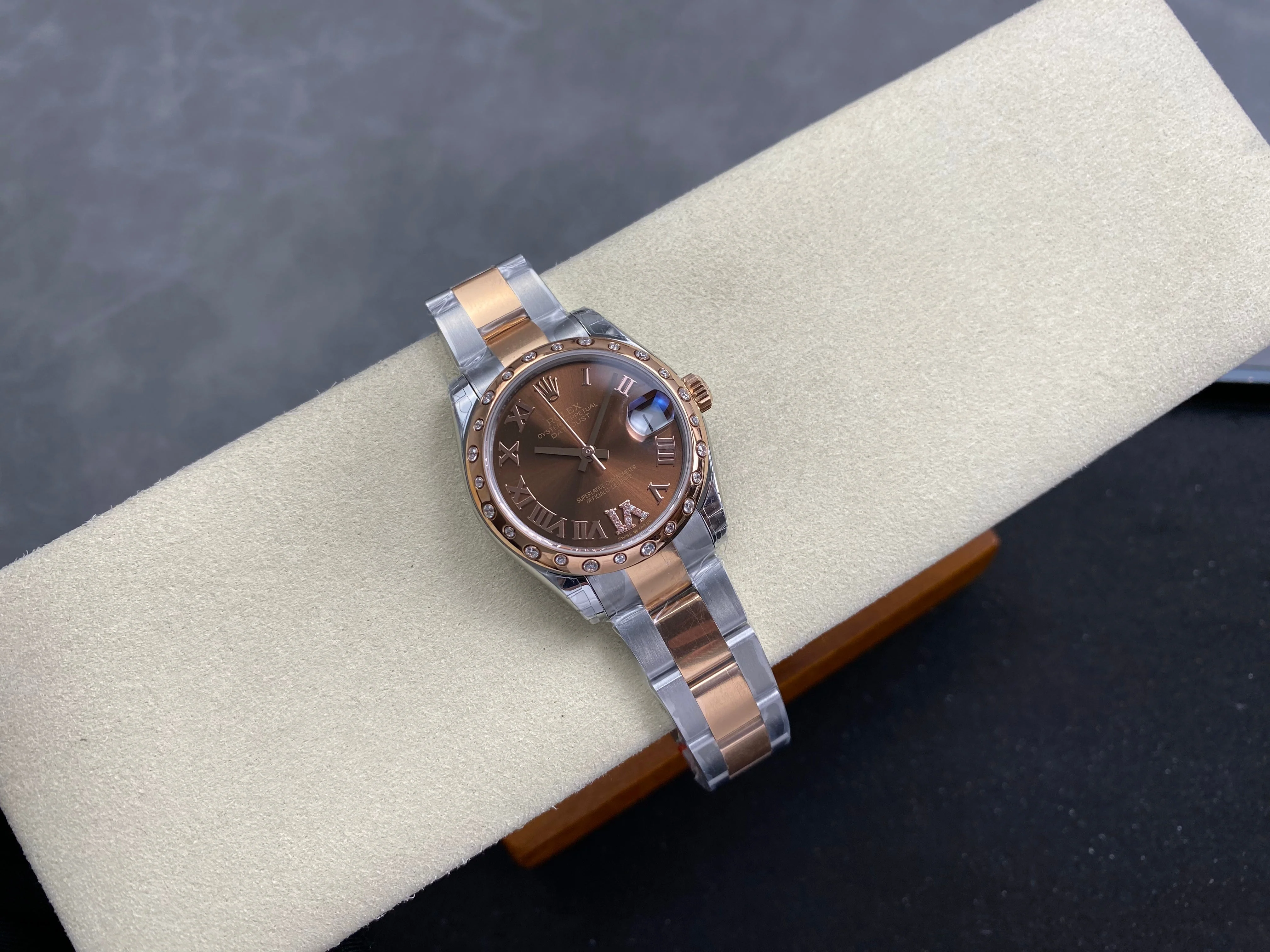 Rolex Datejust 31mm Chocolate Dial Diamond Bezel Steel Pink Gold