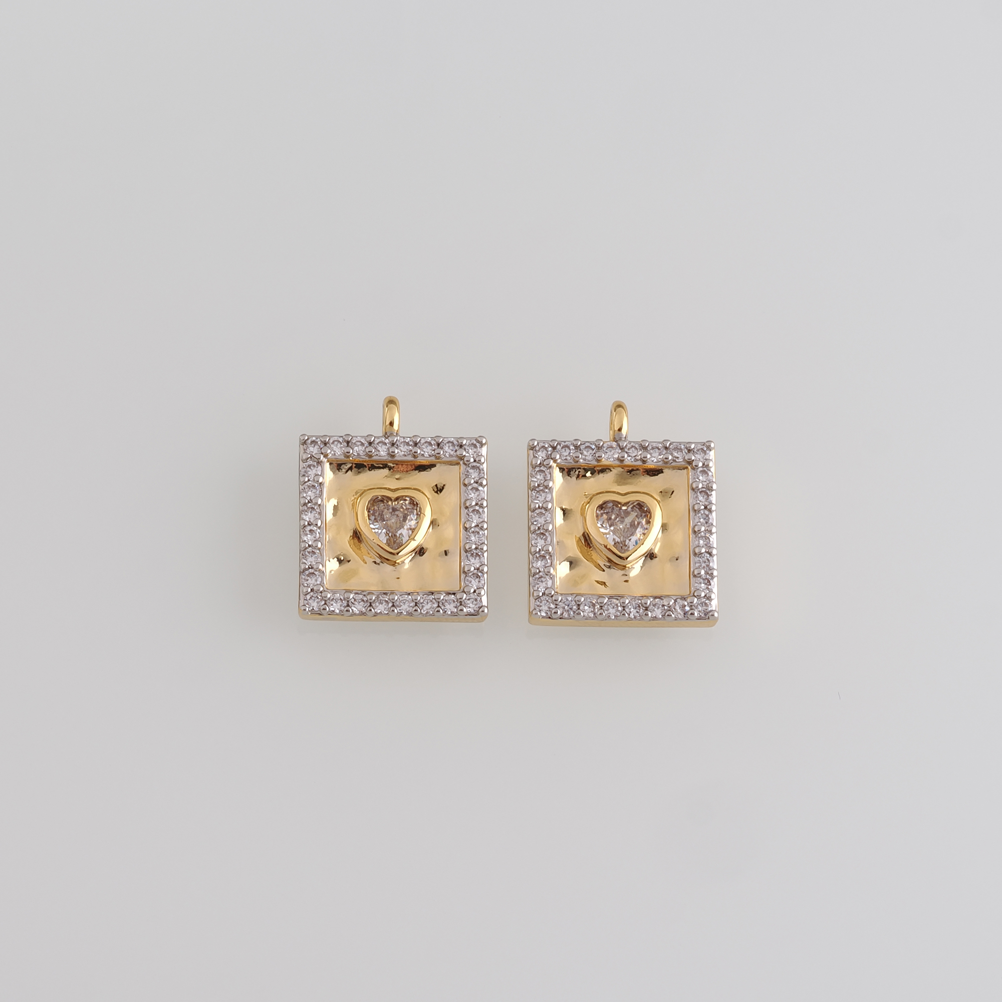 18K Gold Filled Heart Pendant,CZ Micro Pave Heart Charm Earrings Necklace for DIY Jewelry Making Supply