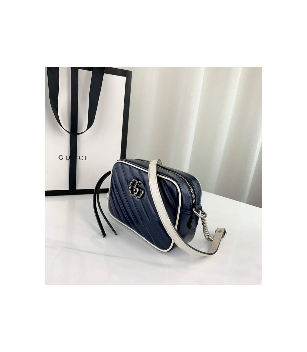 Gucci Diagonal GG Marmont Mini Bag Blue/White