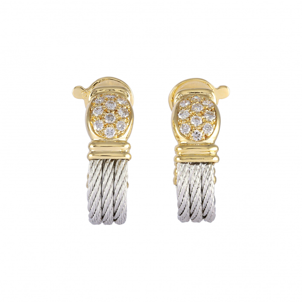 FRED Stainless K18YG Yellow Gold Earrings 18K Yellow Gold & Stainless Steel Diamond