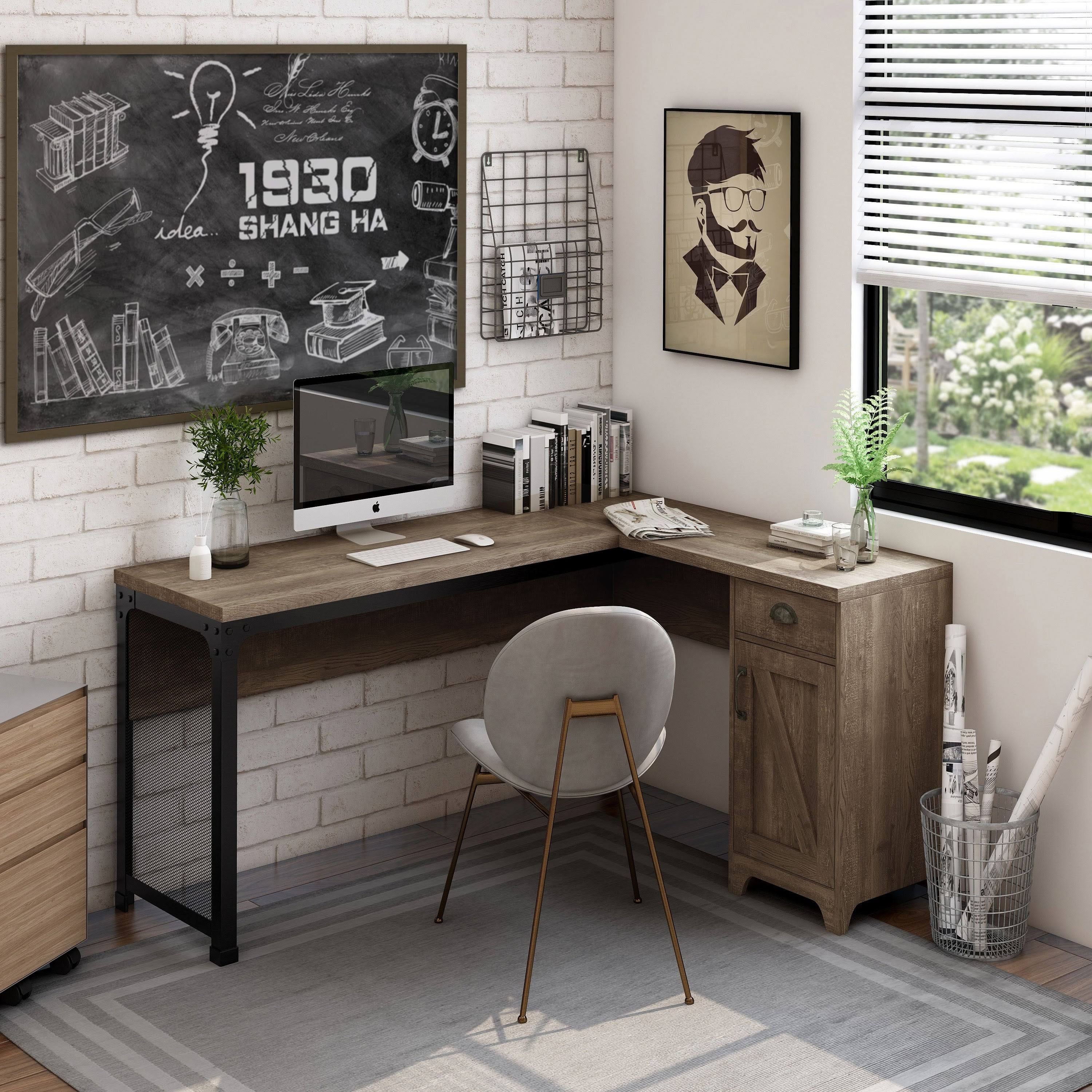 Marcus Industrial Multi-Storage L-Shape Desk - Reclaimed Oak
