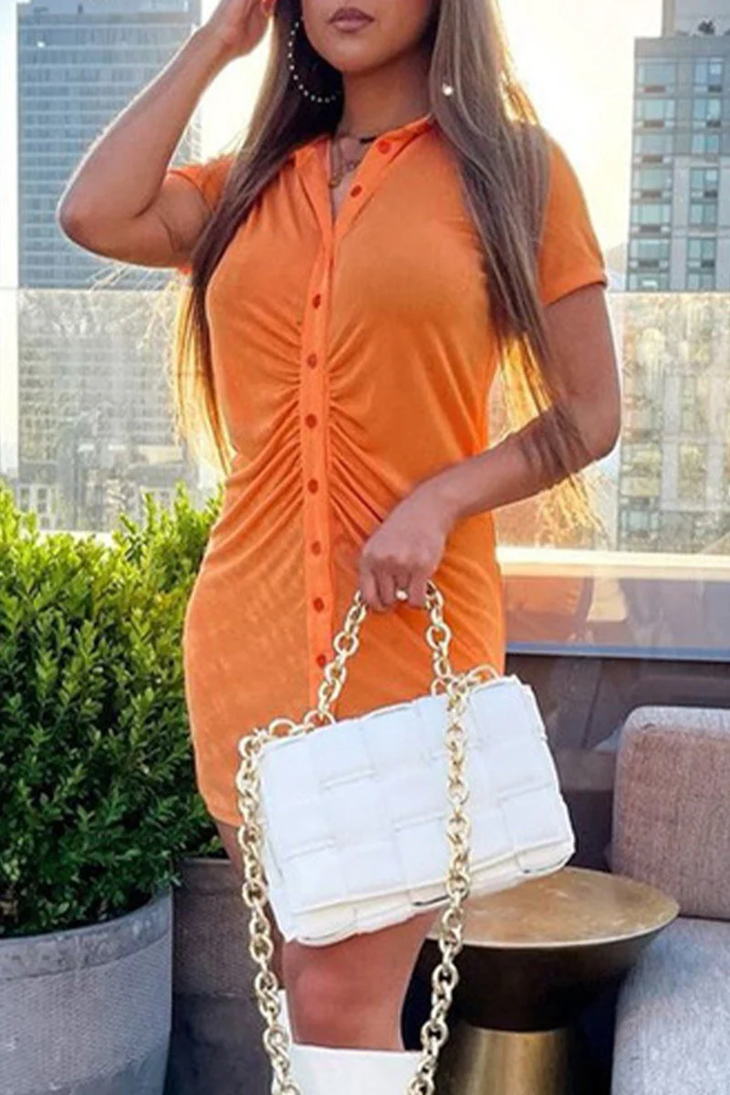 Foldover Collar Ruched Shirt Dress - Bodycon MiniClistos