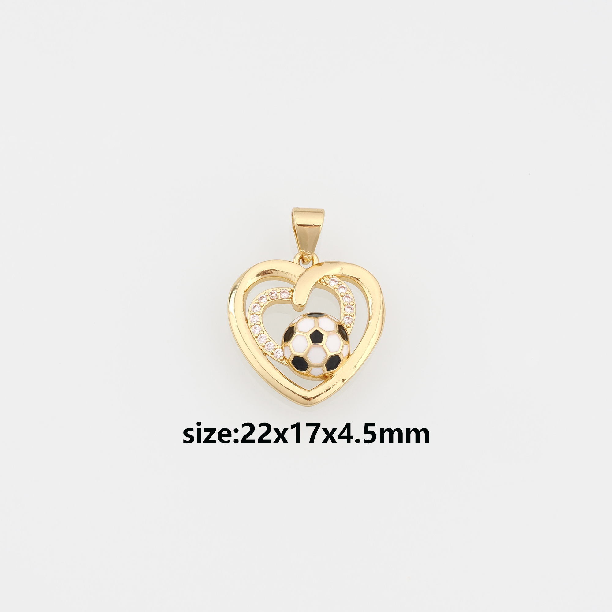18K Gold Filled Heart Pendant,CZ Micro Pave Heart Football Charm Earrings Necklace for DIY Jewelry Making Supply